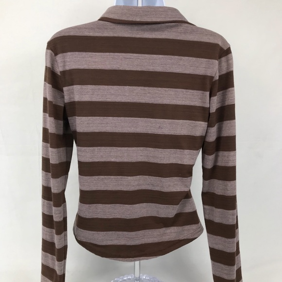 Anxiety Café  Collard Top Brown Stripes Sz Lg - Picture 3 of 4